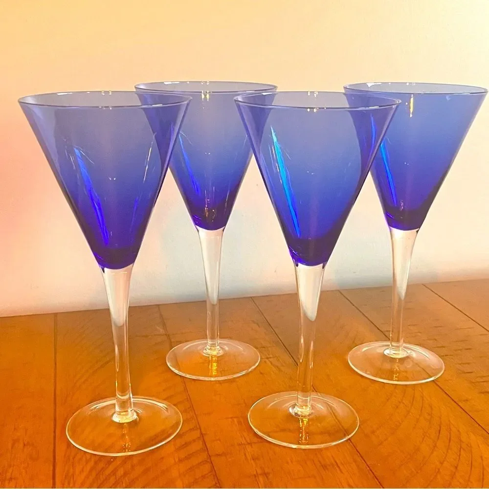 Crate & Barrel Blue Rhapsody Krosno Champagne Glasses, 8 7/8” Tall set of 4